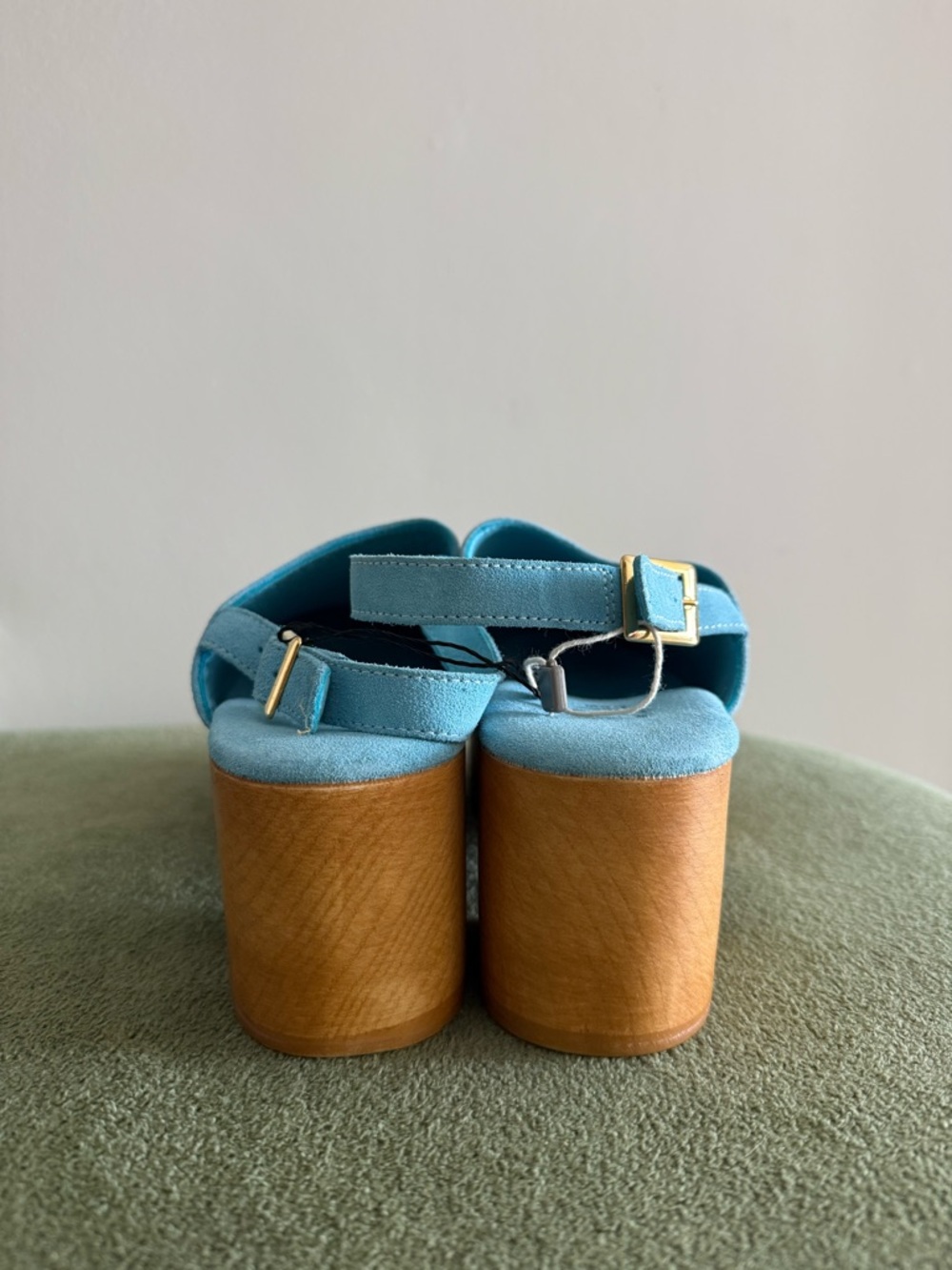 Light Blue Suede Platform Clog with Adjustable Strap - Picture 4 of 6